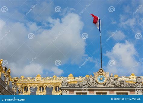 French Flag in Top of Palace Versailles Near Paris Stock Photo - Image ...