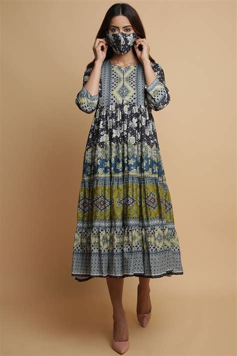 Buy Black Cotton Tiered Dress Online at Biba India