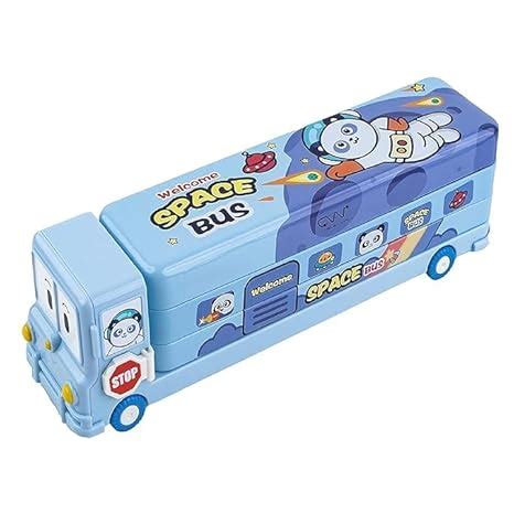Metal School Bus Shaped Pencil Box for Kids with Wheels and Sharpener ...