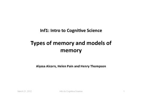 memory models lecture notes - March 21, 2012 Intro to Cognitive Science ...