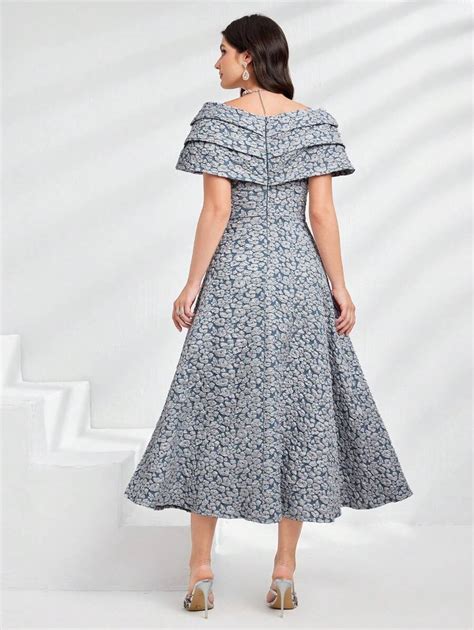 SHEIN Modely Women Summer Elegant Floral Jacquard Pleated Off Shoulder ...