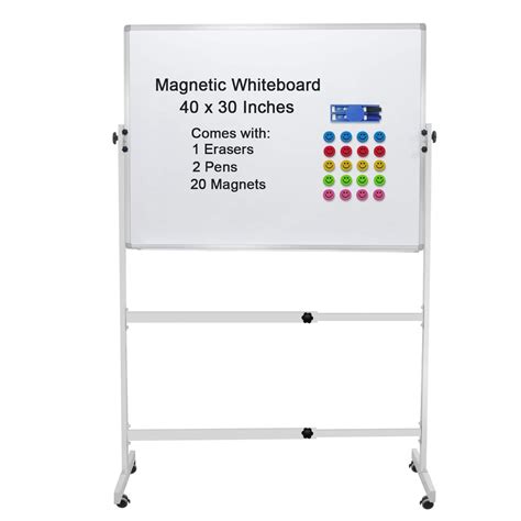 Buy 40"x30" Mobile Whiteboard Magnetic Dry Erase Board with Rolling ...
