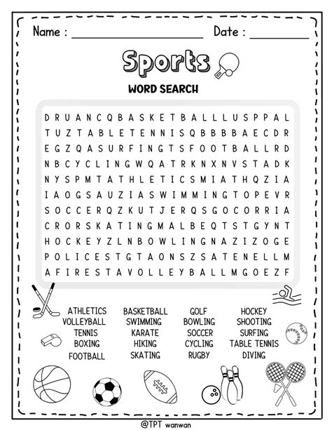 Sports word search sports word search worksheet activity – Artofit
