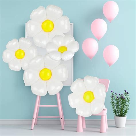 Buy 8 Pieces Daisy Balloons Large White Daisy Foil Mylar Balloons White ...