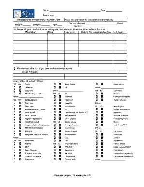 Fillable Online Endoscopy Pre Anesthesia Worksheet Fax Email Print ...