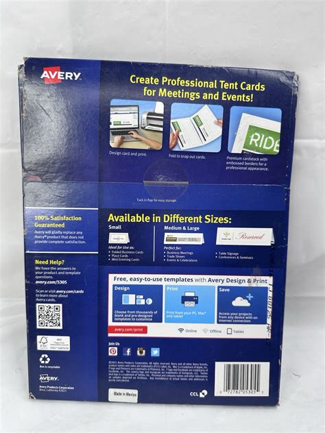 Avery Templates 5305 Medium White Tent Cards embossed 2.5x8.5 50 Sheet ...