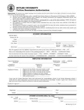 Tuition Remission Form - Butler University - Butler - Fill and Sign ...