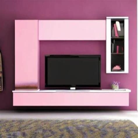 Modern Champagne-Toned And Wooden TV Unit Design With Fluted Back Panels