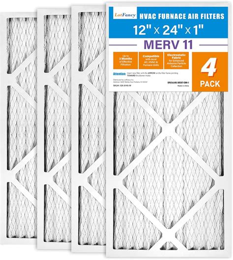 LotFancy 12x24x1 Air Filters, MERV 11 AC Furnace Filters, 4 Pack ...