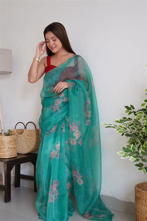 Green Organza Silk Saree – Kumari Sarees