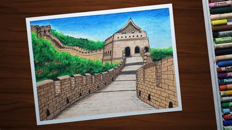 How to Draw Great Wall of China with Oil Pastels for Beginners step by ...