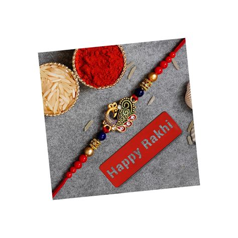 Buy eCraftIndia Red & Blue Peacock Designer Rakhi, Happy Rakhi Wooden ...