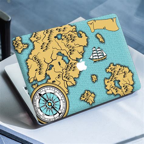 Laptop Skin for Apple MacBook - Compass Map Green and Dark Cream ...