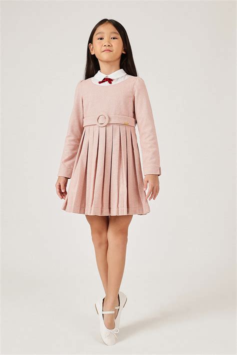 Girls Solid Polyester Dress | Elegant Peter Pan Collar | One Friday