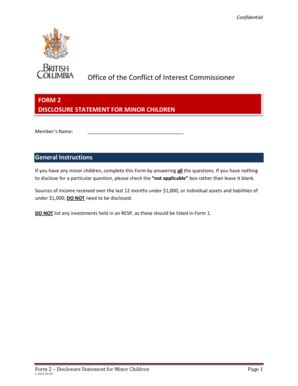 Fillable Online Form 2 Disclosure Statement for Minor Children - Office ...