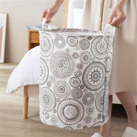 HOKIPO Folding Laundry Basket for Clothes, Round Collapsible Storage B ...