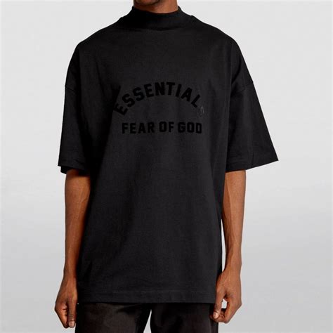 Fear of God Shirts | VELVET/FELT LOGO Essentials Men’s T-Shirt | Black ...