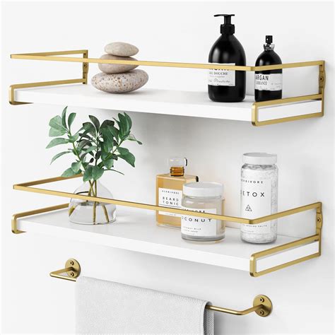 Buy ForbenaFloating Bathroom Shelves Wall ed, Aesthetic White and Gold ...