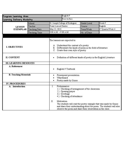 Image result for Lesson Exemplar Sample