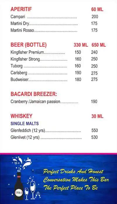 Menu at Chefs Bank, Bengaluru