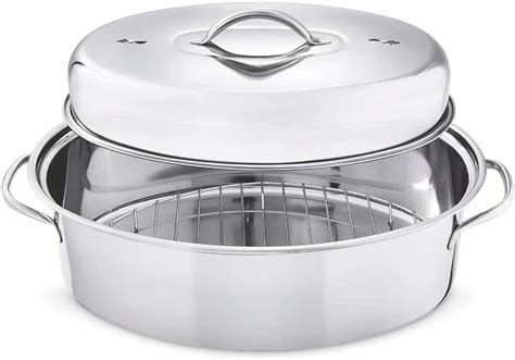 Stainless Steel Turkey Roaster with Lid and Rack, Oval Roasting Pan ...