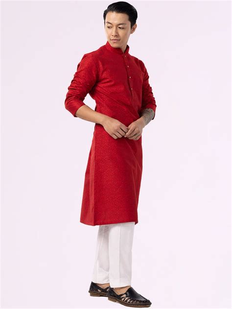 Blood Red Printed Cotton Blend Kurta for Men – The Kurta Company