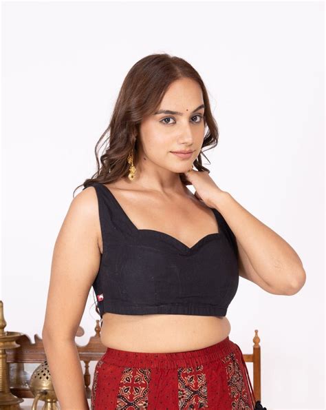Black Blouse with Sweetheart Neck - Tilohri