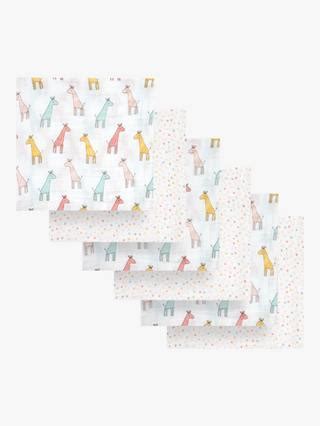 JoJo Maman Bébé Giraffe Muslin Cloths, Pack of 6, Multi