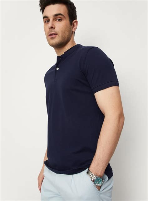 Buy Men Textured Band Collar Polo Online at just Rs. 699.0 ...