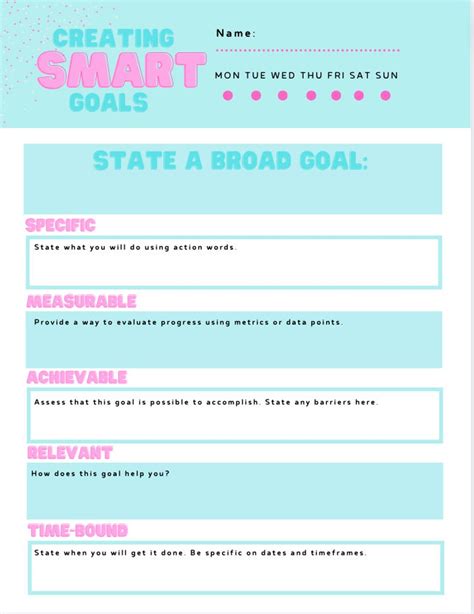 Smart Goals Worksheet 的图像结果