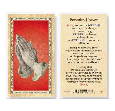 Serenity Prayer - Long Version Gold-Stamped Laminated Catholic Prayer ...