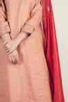 Buy Peach Chanderi Tissue Round Block Print Kurta Set For Women by ...