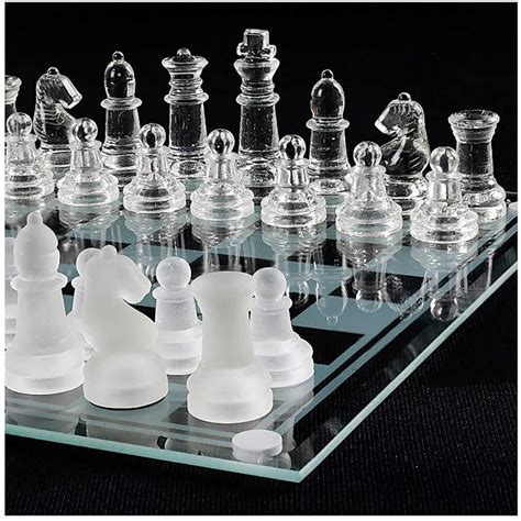 LYDJ Glass Chess Game Set Include Frosted/Polished Glass Chess Board ...