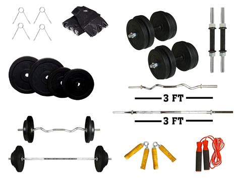 FIT KART 10KG PVC Weight Home Gym Set with 3ft Curl-3ft Straight Rod, 2 ...