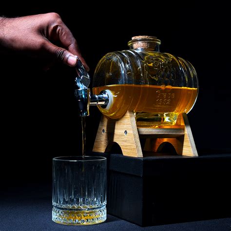 Melbify Barrel Glass Decanter with Tap | Decanter for Whiskey with Cor ...