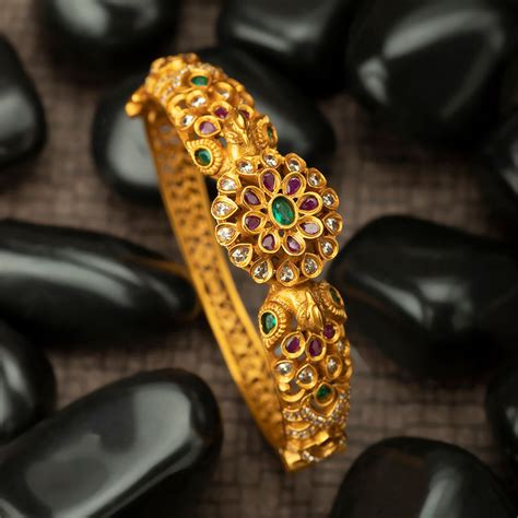 Buy Peora Temple Jewellery American Diamond Floral Peacock Kada ...