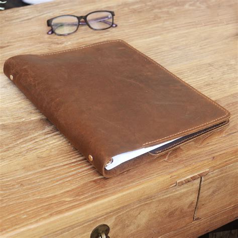 Leather 3 Ring Binder Business Portfolio Folders with Pockets - Brown ...