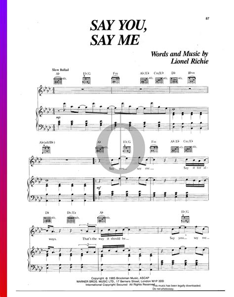 Say You, Say Me Spartito (Pianoforte, Voce, Chitarra) - OKTAV