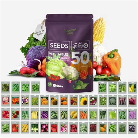 Garden Pack Seeds Pouch - 50 Varieties of Herb, Flower & Vegetable ...