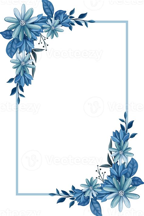 Blue Floral Bouquet Watercolor Border