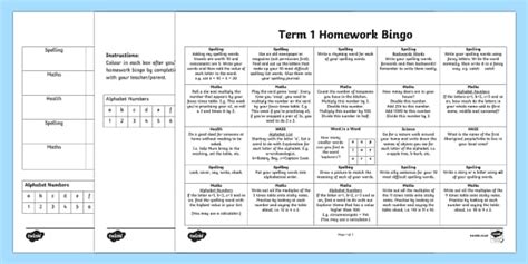 Bingo Style Homework Sheets | Primary Teaching Resources