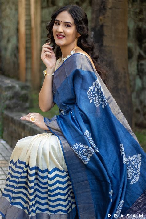 Purssian Stream Hand Batik Pure Tassar Silk Saree