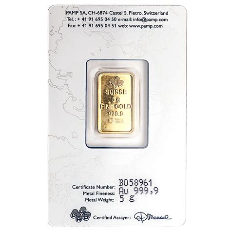 Buy 5 Gram PAMP Swiss Gold Bullion Bar (Pre-Owned)