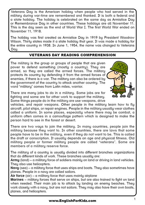 Veterans Day Reading Comprehension (Free PDF)