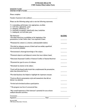 Fillable Online CME Session Observation Form - INTEGRIS Health Fax ...