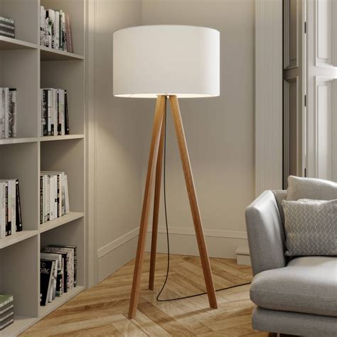 Makira tripod floor lamp, fabric lampshade, oak by Lucande | Tripod ...