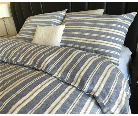 Nautical Striped Duvet Cover, Natural Linen, Navy and White stripe ...