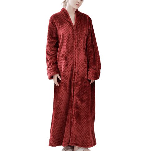 Defitshape Women's Winter Long Plush Robe Ladies Quilted Fuzzy Fleece ...