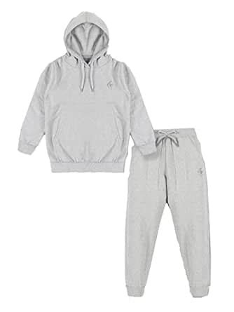 Buy Fleece Solid Hooded Sweatshirt & Track Pant Set, Grey Melange, 3-4Y ...