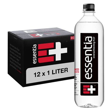 Essentia Bottled Water, 1 Liter, 12-Pack, Ionized Alkaline Water:99.9% ...